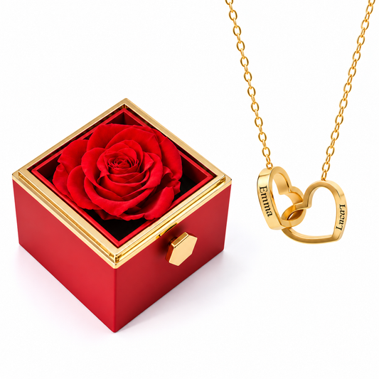 Coffret Rose Éternelle & Collier Personnalisé